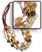 Shell Necklace 6 Layer 10mm Round Hammershell W/ Skin, Bamboo & Glass Beads