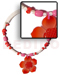 Shell Necklace 3-4mm White Clam Wire Choker W/ Buri & Shells Accent And 45mm Graduated Red Hammershell Flower Pendant