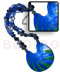Shell Necklace 5 Layers Glass Beads W/ Floating Hammershell Sq. Cut And 75mmx65mm Laminated Capiz / Navy Blue And Green Tones / 16 In.