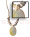Shell Necklace 2-3mm Coco Heishe Bleach W/ Blue/yellow Sq Cut Hammershell & Oval Mop Pendant