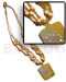 Wooden Necklace 3 Layer Wax Cord W/ Glass, Wood & Horn Beads Accent W/ 40mmx35mm Mop Rectangular Pendant