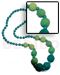 Wooden Necklace Graduated Wrapped Wood Beads And Round 10mm Wood Beads In Green Tones /36 In