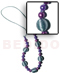 Wooden Necklace 20mm Wrapped Wood Beads W/ Golden Wood Beads, Pearl Combi In Lilac/light Blue Tones On Lilac Satin Cord / 30 In