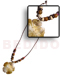 Wooden Necklace Wax Cord W/ Coco Pklt/wood Beads W/ 35mm Black Lip Floral Pendant