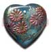 Bone Horn Pendants Heart 35mm Transparent Blue Resin W/ Handpainted Design - Floral / Embossed