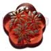 Bone Horn Pendants Scallop 35mm Transparent Red Resin W/ Handpainted Design - Floral / Embossed