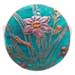 Hand Painted Shell Coco Wooden Pendants Round 35mm Blue Green Hammershell / Handpainted Design - Floral/embossed