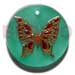 Hand Painted Shell Coco Wooden Pendants Round Aqua Blue 30mm Resin W/ Handpainted Butterfly Design - Floral/embossed