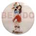 Hand Painted Shell Coco Wooden Pendants Round 40mm Kabibe Shell W/ Handpainted Design -hula Girl / Embossed