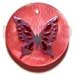 Wooden Pendants Round Peach 30mm Resin W/ Handpainted Butterfly Design - Floral/embossed