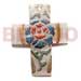Wooden Pendants Cross 45mmx20mm Kabibe Shell W/ Handpainted Design - Floral / Embossed