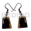 Resin Earrings Dangling 18mmx14mm Pyramid Laminated Brownlip Tiger Cracking W/ Black 5mm Resin Backing
