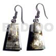 Resin Earrings Dangling 25mmx15mm Pyramid Laminated Blacklip Cracking W/ Black 6mm Resin Backing