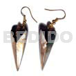 Resin Earrings Dangling 38mmx15mm Laminated Pointed Multi-sided Brownlip/blacktab Combi W/ Black 6mm Resin Backing