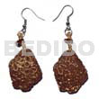 Resin Earrings Dangling 32mmx28mm Brown Resin Crater W/ Gold Metallic Accent