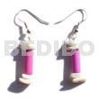 Wooden Earrings Dangling Pink Wood Tube W/ White Rose Alt.