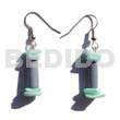Wooden Earrings Dangling Pastel Bluewoodtube W/ Dyed Blue Clam Square Cut
