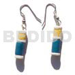 Wooden Earrings Dangling Yellow/blue Wood Tube W/ Whiteclam