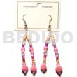 Wooden Earrings Pink Dangling Limestone Beads W/ Acrylic Crystals/2-3 Coco Heishe