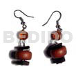 Wooden Earrings Dangling 15mmx8mm Disc Robles Wood Beads W/ Acrylic Crystals & Blackpen Shell Nuggets Accent